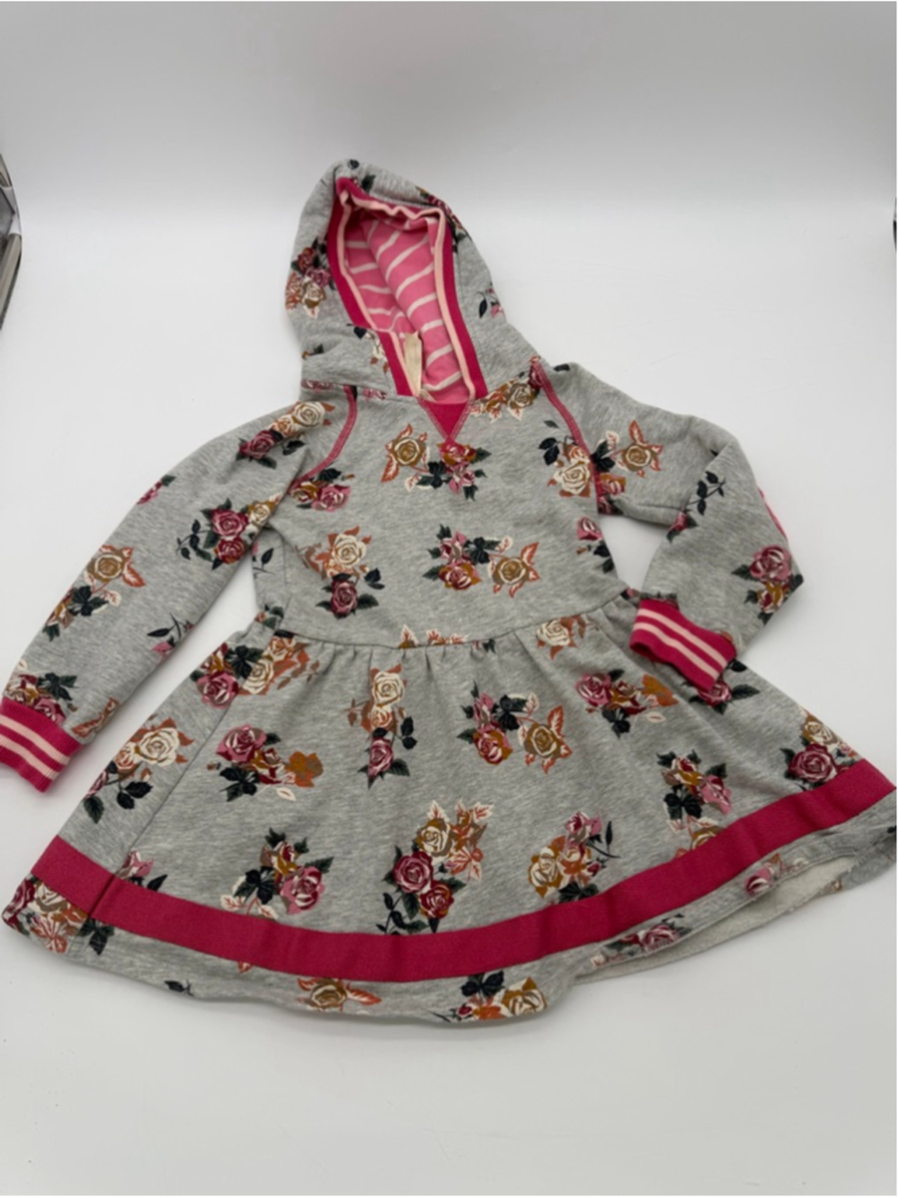 Matilda Jane Hooded Tunic or Dress Size 4 Gray Pink Floral